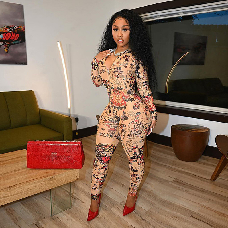 Women’s Printed Slim-Fit Hip-Lift Sports Jumpsuit